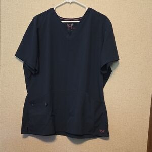 Smitten Dark Blue Top with Gold and Red Accents